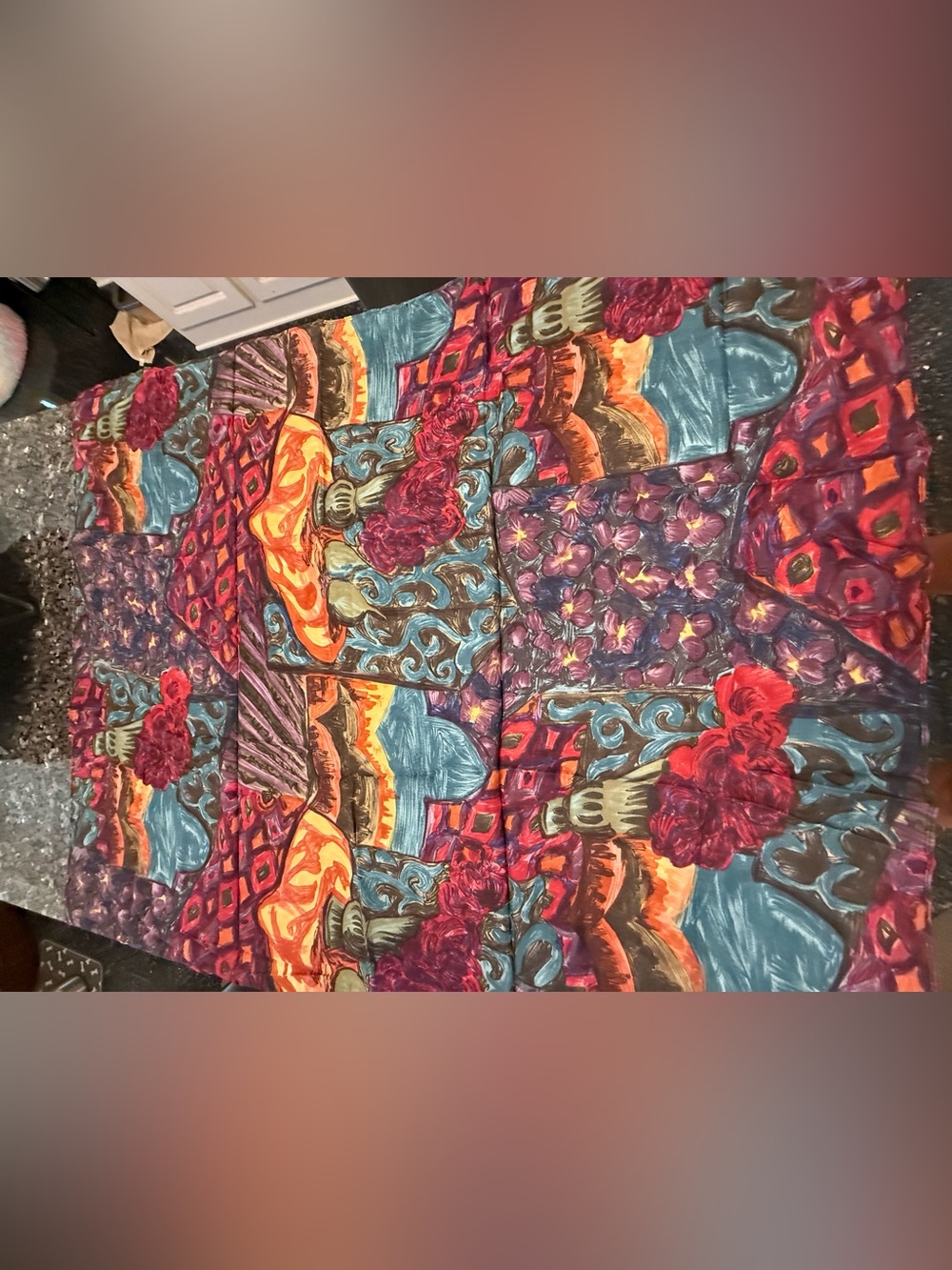 Artistic Abstract Silk Scarf 35” X 34” Approx Colorful Women’s